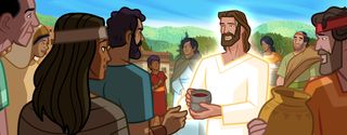 Jesus Christ gives one of His disciples a cup with wine