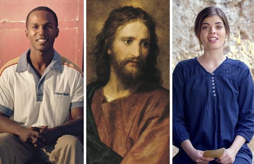 young people on either side of image of Christ