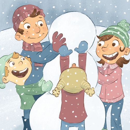 children building snowman