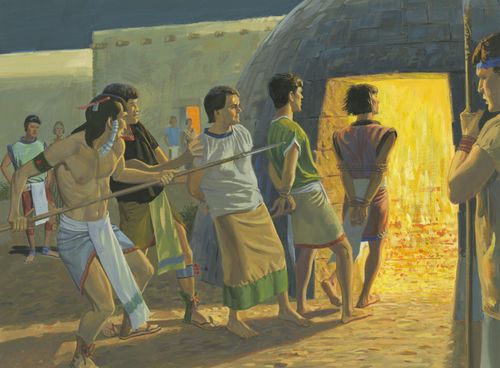 disciples being pushed into furnace