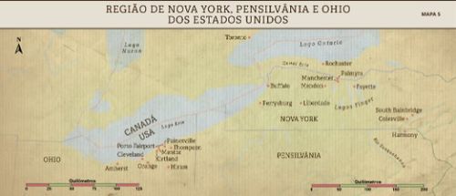 Mapa 5: A área de Nova York, Pensilvânia e Ohio nos EUA