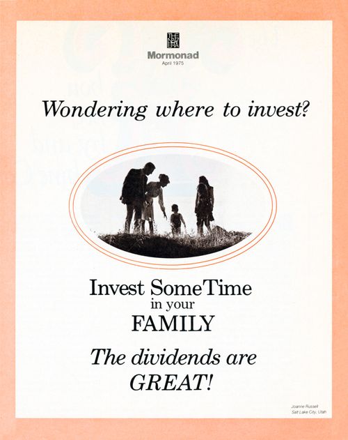A poster showing a sketch of a family and the words, “Wondering where to invest? Invest some time in your family. The dividends are great!”
