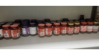 Jars of jams on a shelf