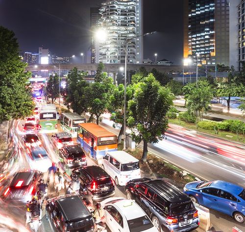 busy town and streets at night