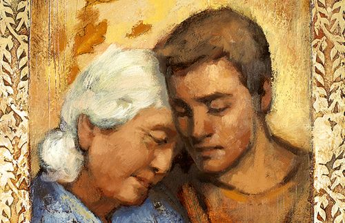 young man with eldery woman