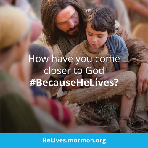 An image of Christ with the children, paired with the words “How have you come closer to God?”