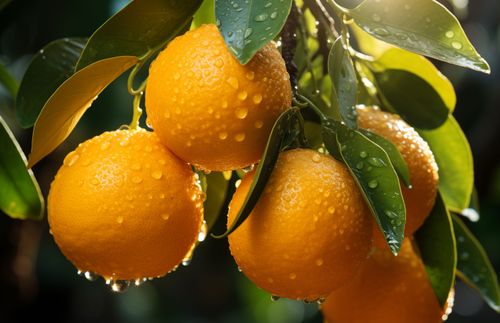 narancsok, rajtuk vízcseppekkel