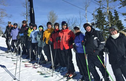 Russell M. Nelson on family ski outing