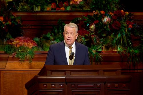 Elder Brent H. Nielson speaks during the Saturday evening session of General Conference. October 2, 2021.