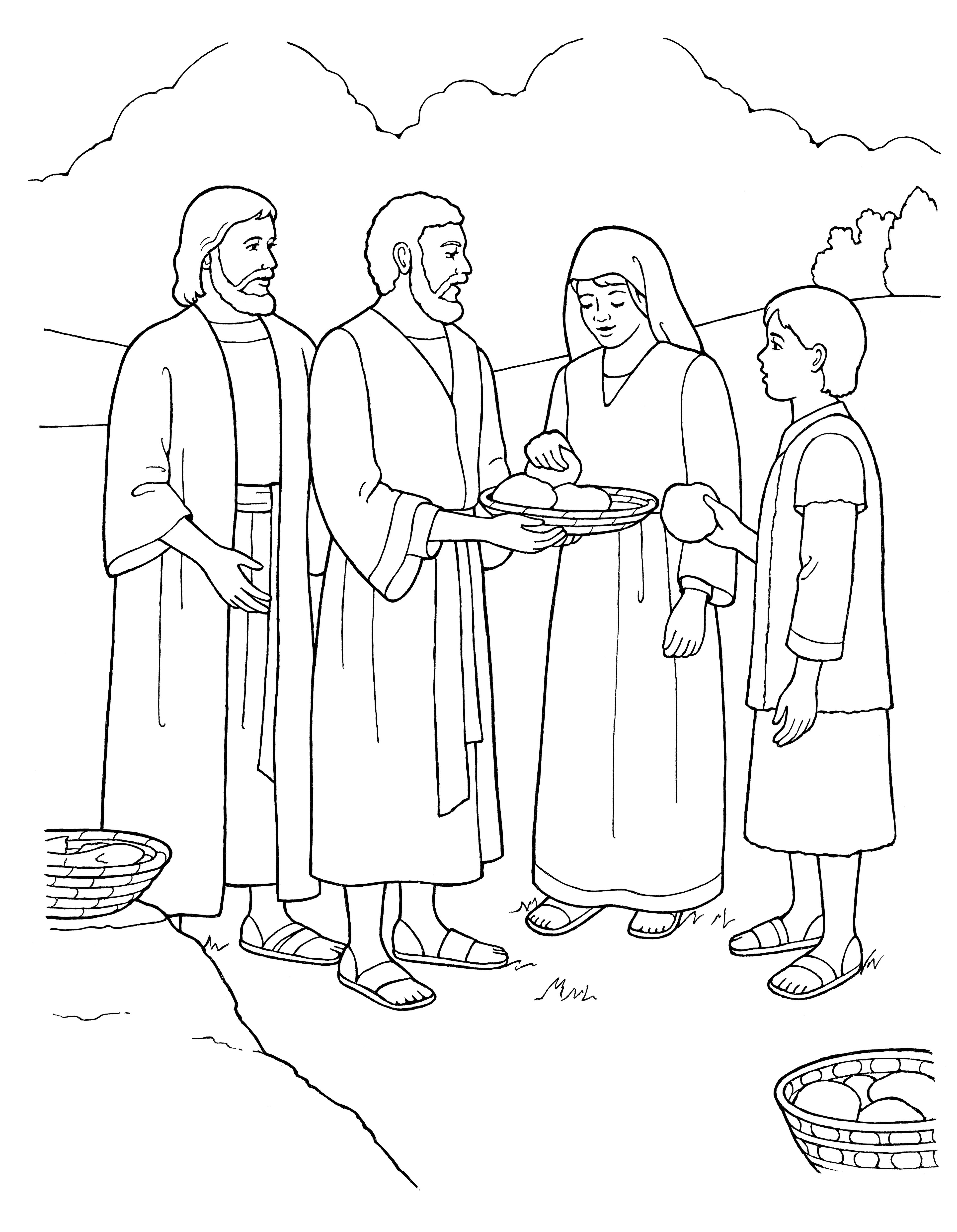 An illustration of Christ feeding and caring for others, from the nursery manual Behold Your Little Ones (2008), page 27.