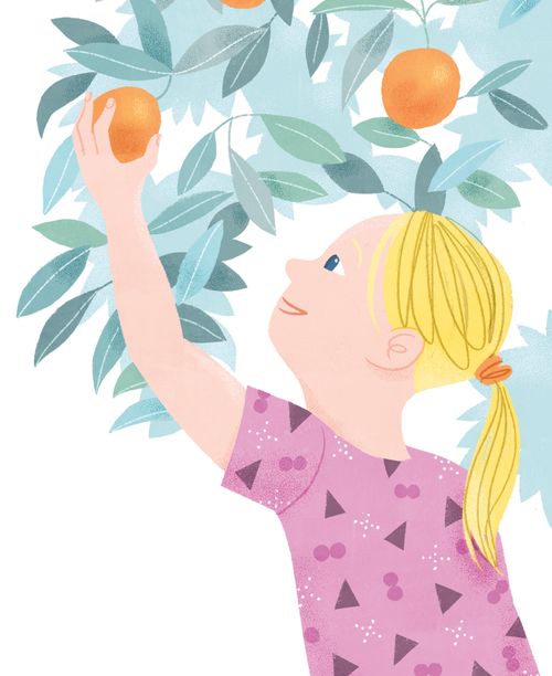 girl picking a peach