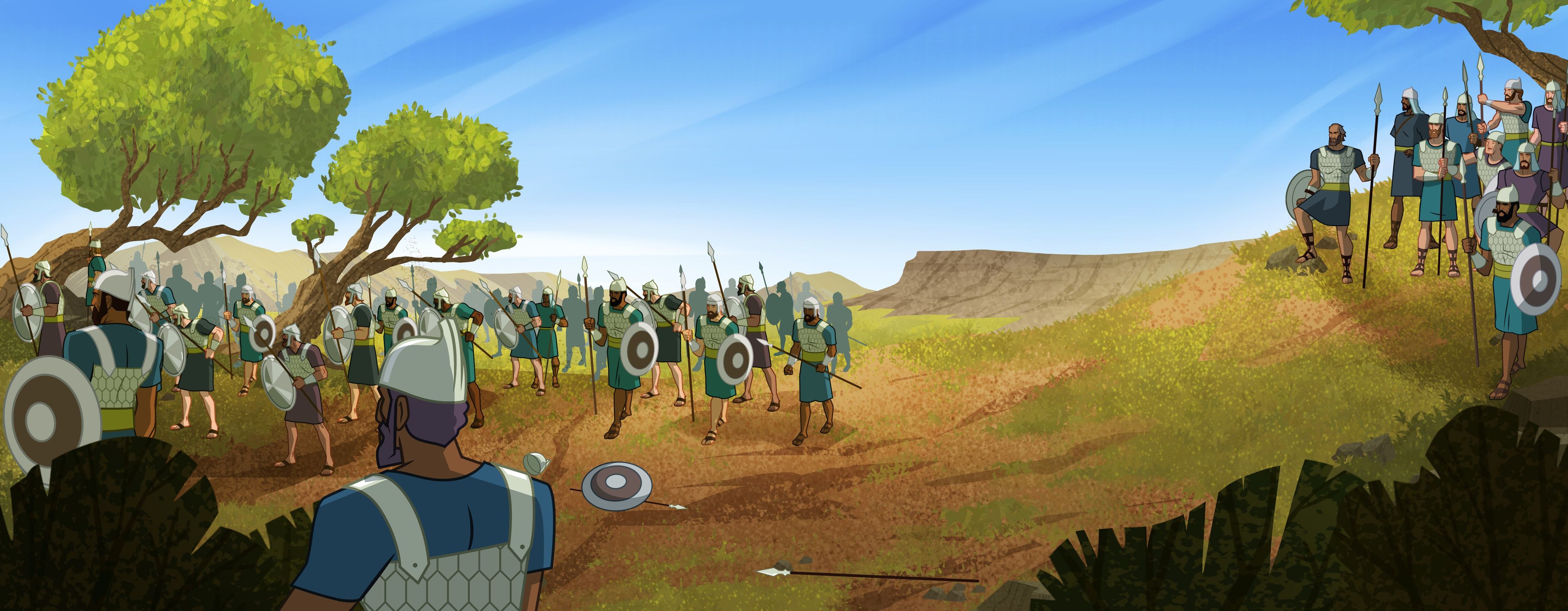 Illustration of soldiers leaving the army. Judges 7:2–3