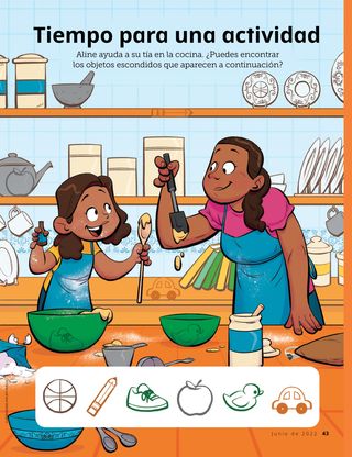 girl and aunt cooking in bright-colored kitchen