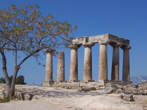 Temple of Apollo, Corinth, built about 600 B.C. This would have been one of the most imposing structures in Corinth in Paul’s day. Temples and shrines housing images of pagan deities were prevalent throughout the Greco-Roman world, and members of the Church in cities like Corinth would have encountered them daily. Paul noted that before the saints in Corinth had converted, they had been carried away unto these dumb [voiceless] idols, even as [they] were led (1 Cor. 12:2).