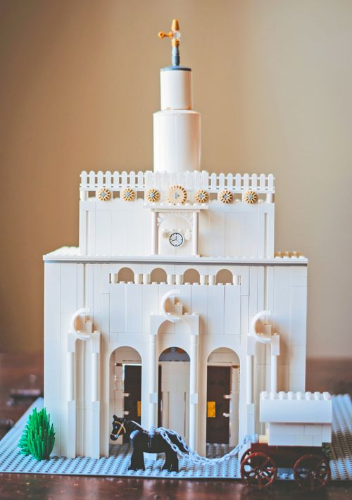 Model of a temple made out of plastic bricks