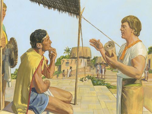 Ammon teaching Lamoni