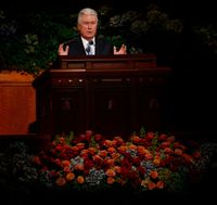 President Dieter F. Uchtdorf speaks during a session of conference.