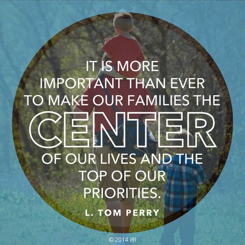 An image of a father and his sons, combined with a quote by Elder L. Tom Perry: “It is more important than ever to make our families the center of our lives.”