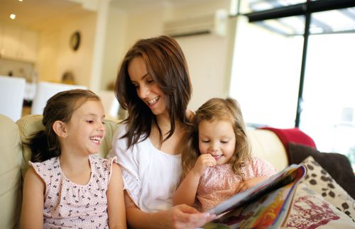 a young mother with two children