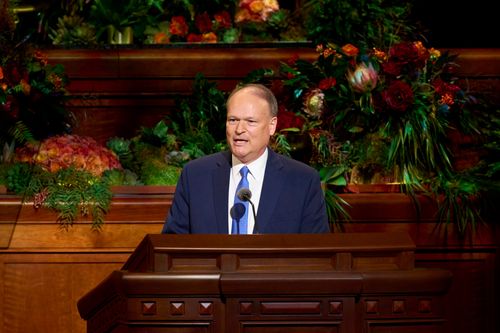 Elder Marcus B. Nash speaks during the Saturday evening session of General Conference. October 2, 2021.