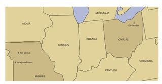 žemėlapis, nuo Misūrio iki Ohajo