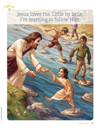 illustration of Jesus helping children across stepping stones