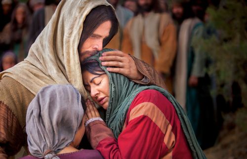 Jesus Christ comforting a weeping woman