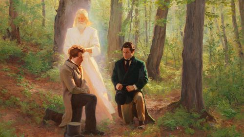 Painting ni Juan Bautista nga nag-orden ni Joseph Smith ug Oliver Cowdery