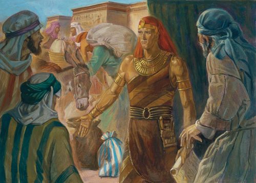 Joseph distributing grain during the famine in Egypt