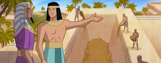 Joseph showing Pharaoh food storage