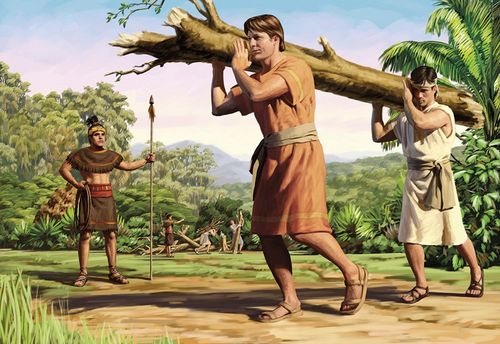 Nephites carrying log