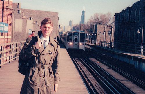 missionary elder with train in background