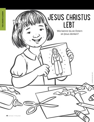 Ausmalbild: ein Kind mit einem Bild von Jesus