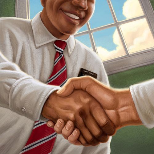 missionary shaking hands