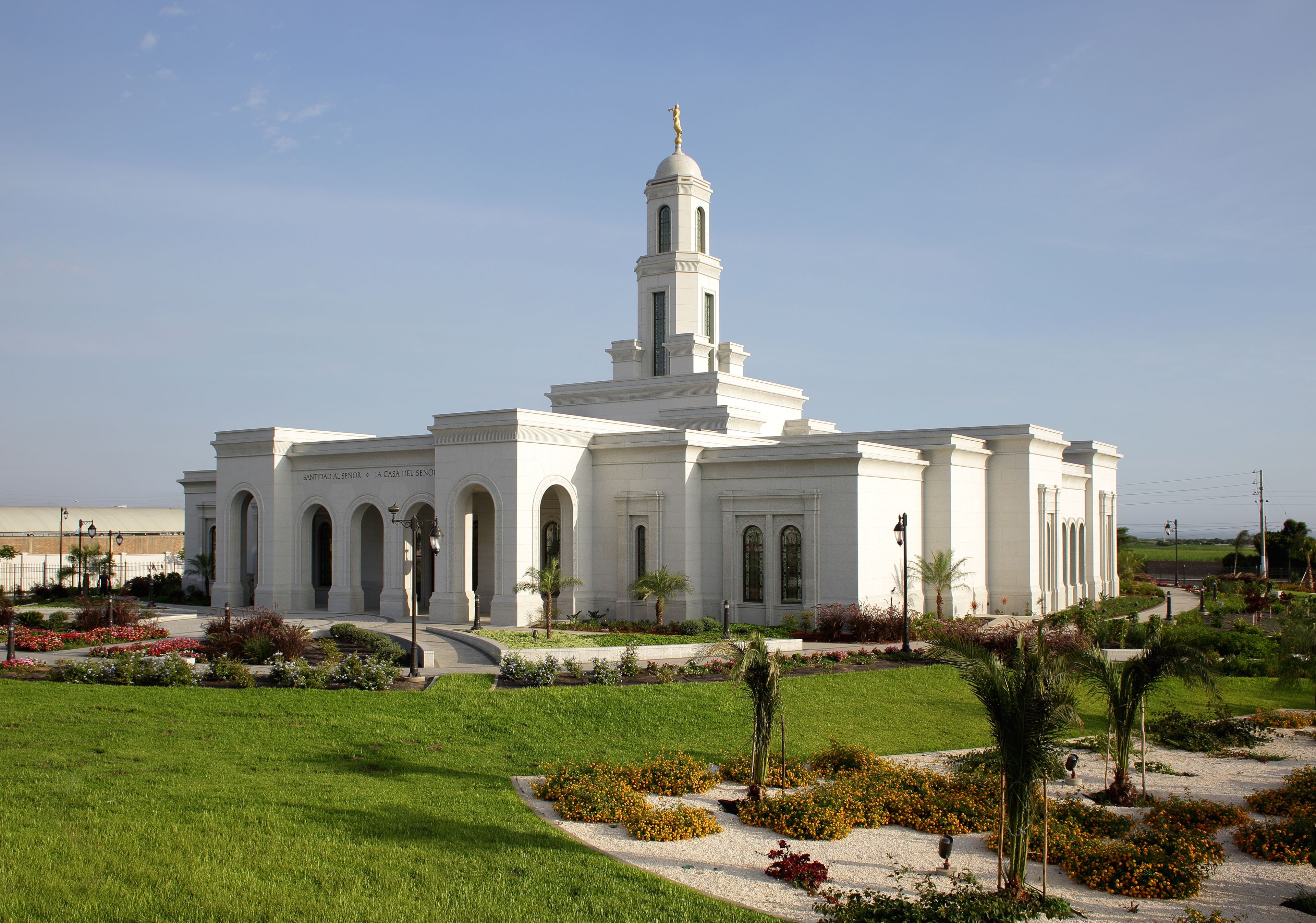 The Trujillo Peru Temple and grounds on a sunny day.