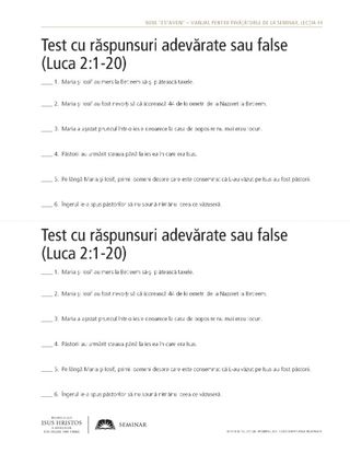 foaie de prezentare, Test cu răspunsuri adevărate sau false