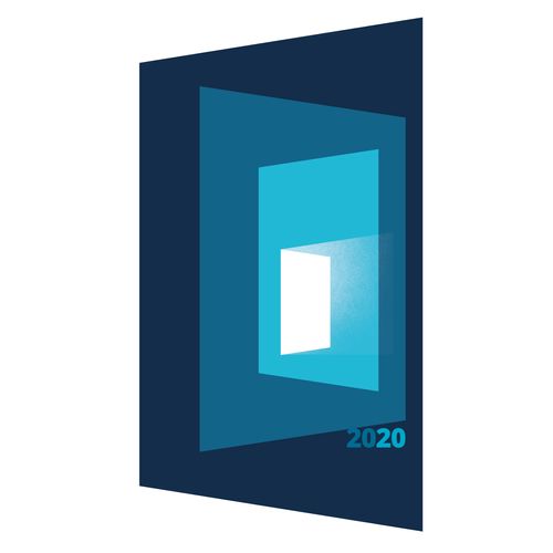 Illustration of a blue rectangle with smaller different color blue and white rectangles inside of each other.