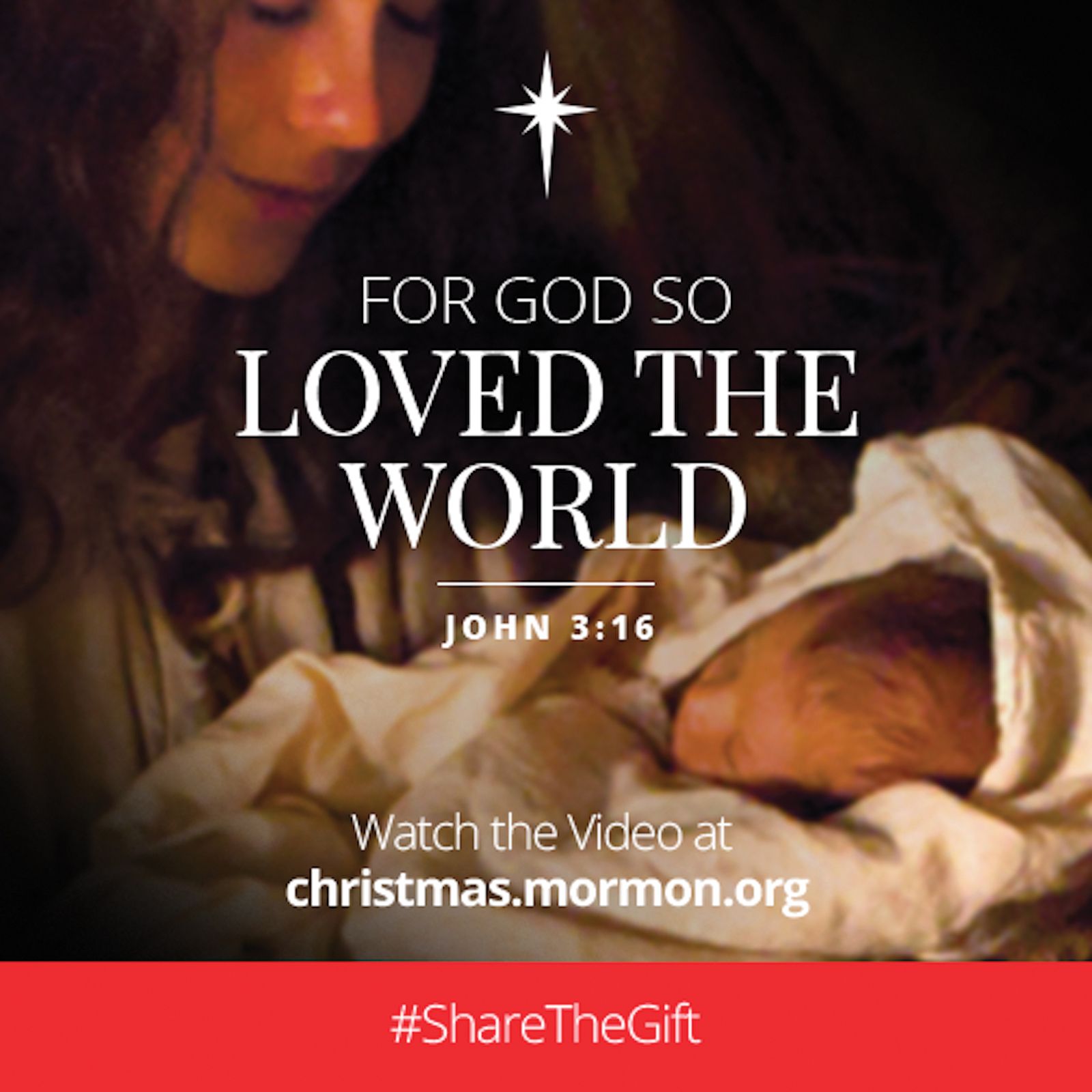 “For God so loved the world.”—John 3:16. Watch the video at christmas.mormon.org. #ShareTheGift
