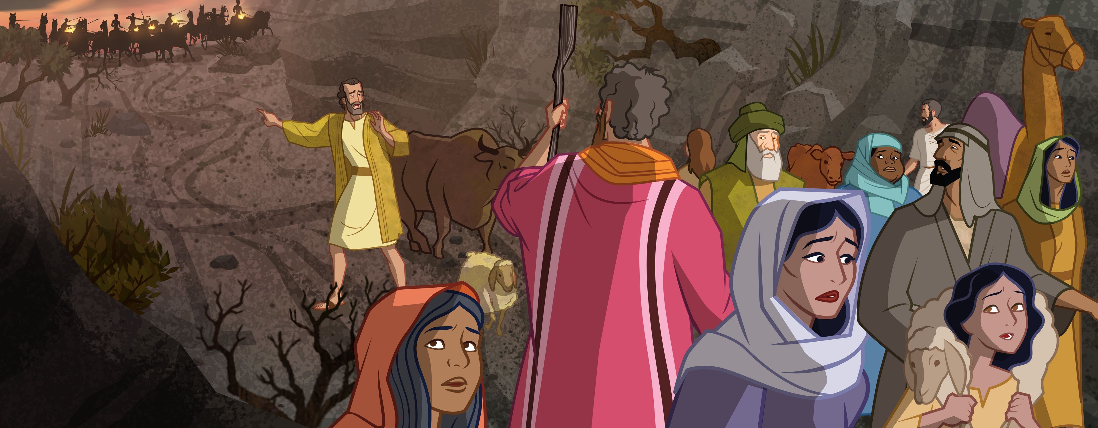 Illustration of army chasing Israelites. Exodus 14:9–14
