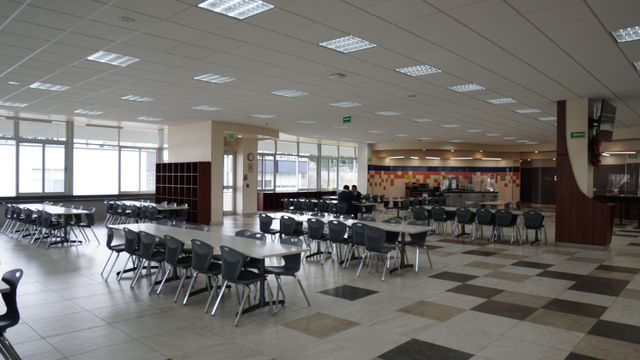 Photos of working and eating areas inside the Mexico Missionary Training Center