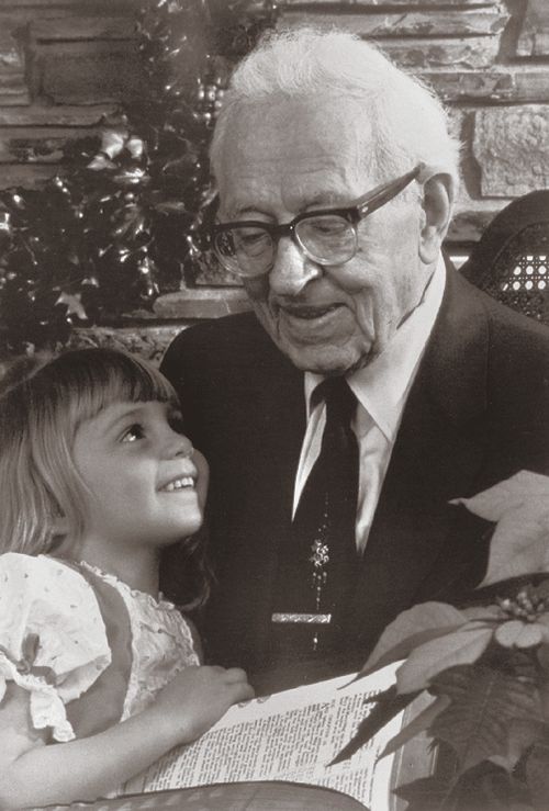 The prophet loved children. President Joseph Fielding Smith with his great-granddaughter Shauna McConkie at Christmas time