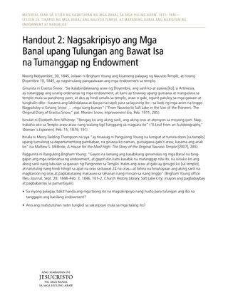 Handout 2: Nagsakripisyo ang Mga Banal upang Tulungan ang Bawat Isa na Tumanggap ng Endowment