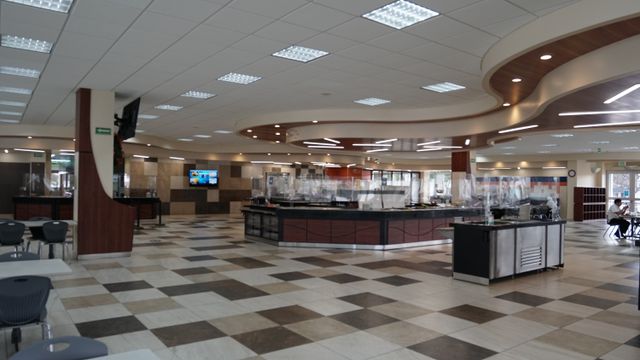 Photos of working and eating areas inside the Mexico Missionary Training Center