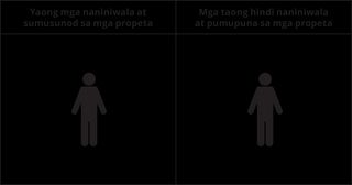 graphic na nagpapakita ng isang tao sa ilalim ng heading ng mga taong naniniwala at sumusunod sa mga propeta at isa pang tao sa ilalim ng heading ng mga hindi naniniwala at bumabatikos pa sa mga propeta