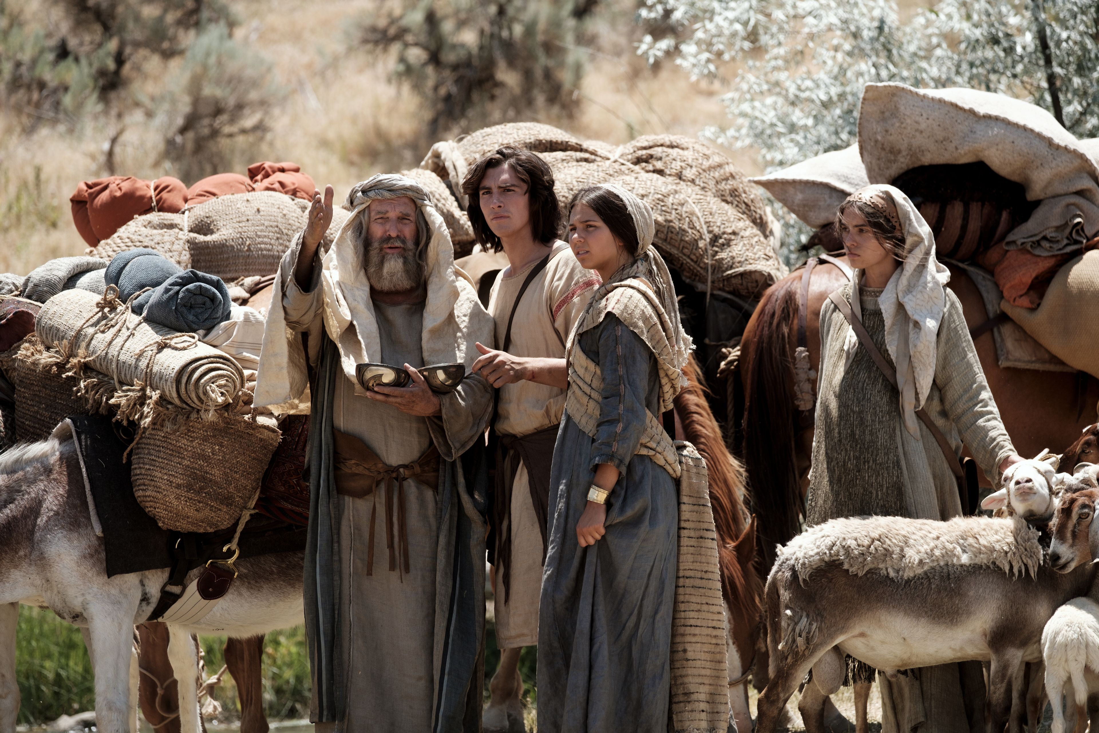 Lehi's family uses the Liahona for direction in the wilderness.