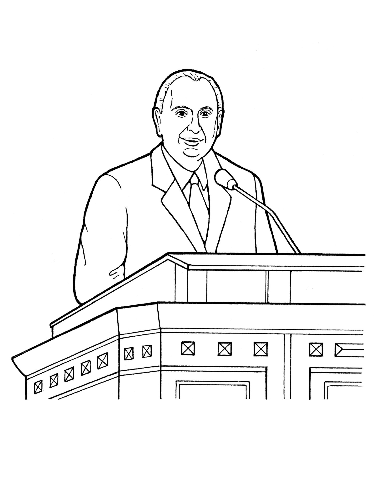 An illustration of Thomas S. Monson speaking at general conference.