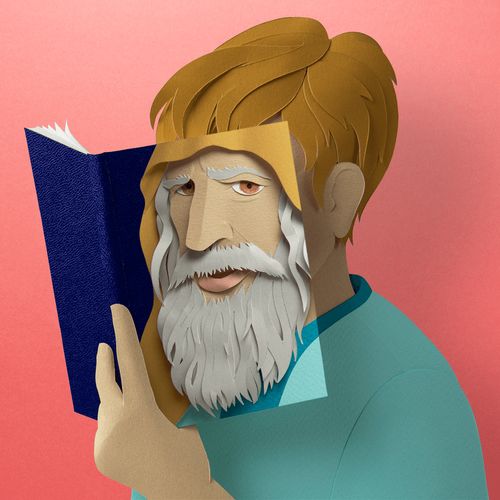 um jovem com um livro à frente do rosto