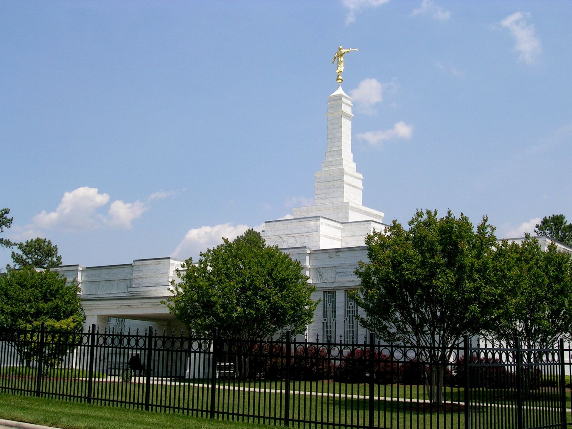 The Raleigh North Carolina Temple spire, including scenery and the exterior of the temple.