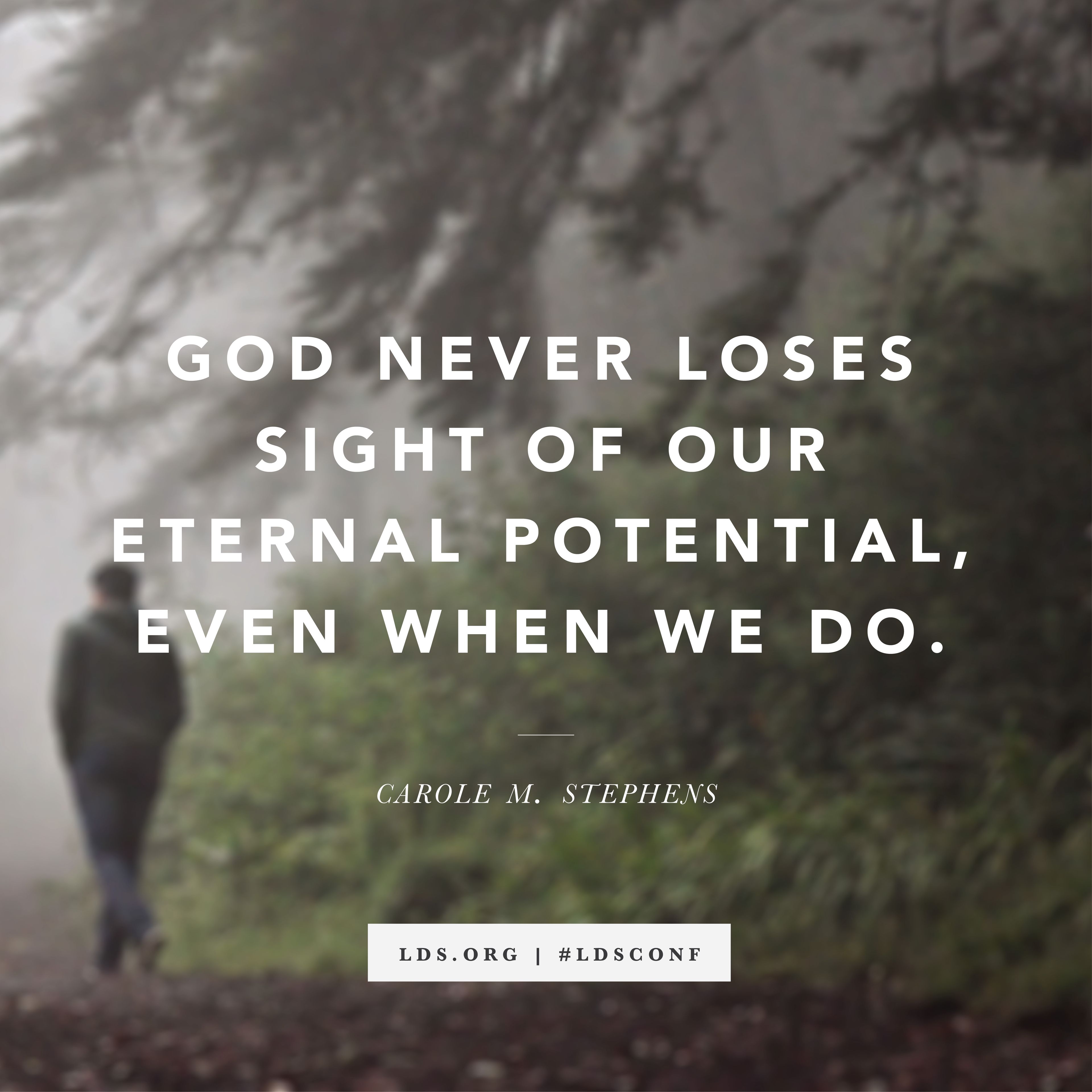 “God never loses sight of our eternal potential, even when we do.” —Carole M. Stephens, “If Ye Love Me, Keep My Commandments” © See Individual Images ipCode 1.