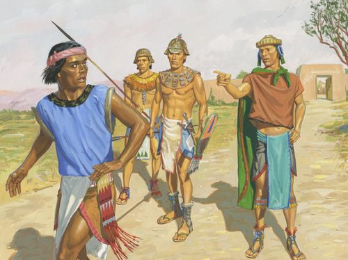 Samuel running from Nephite guards